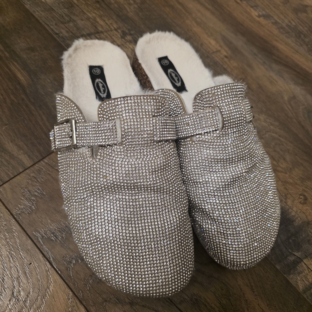 Sparkling Silver Rhinestone Mules - image 1